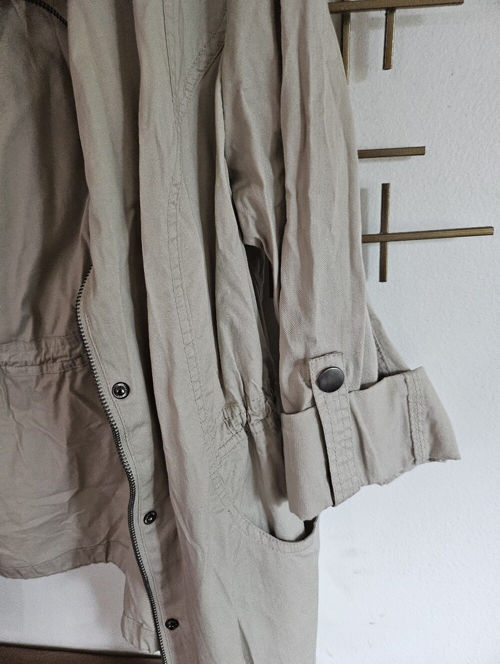L- Style & Co-Women's Light Tan Utility Jacket with Roll-Tab Sleeves - Picture 2 of 9